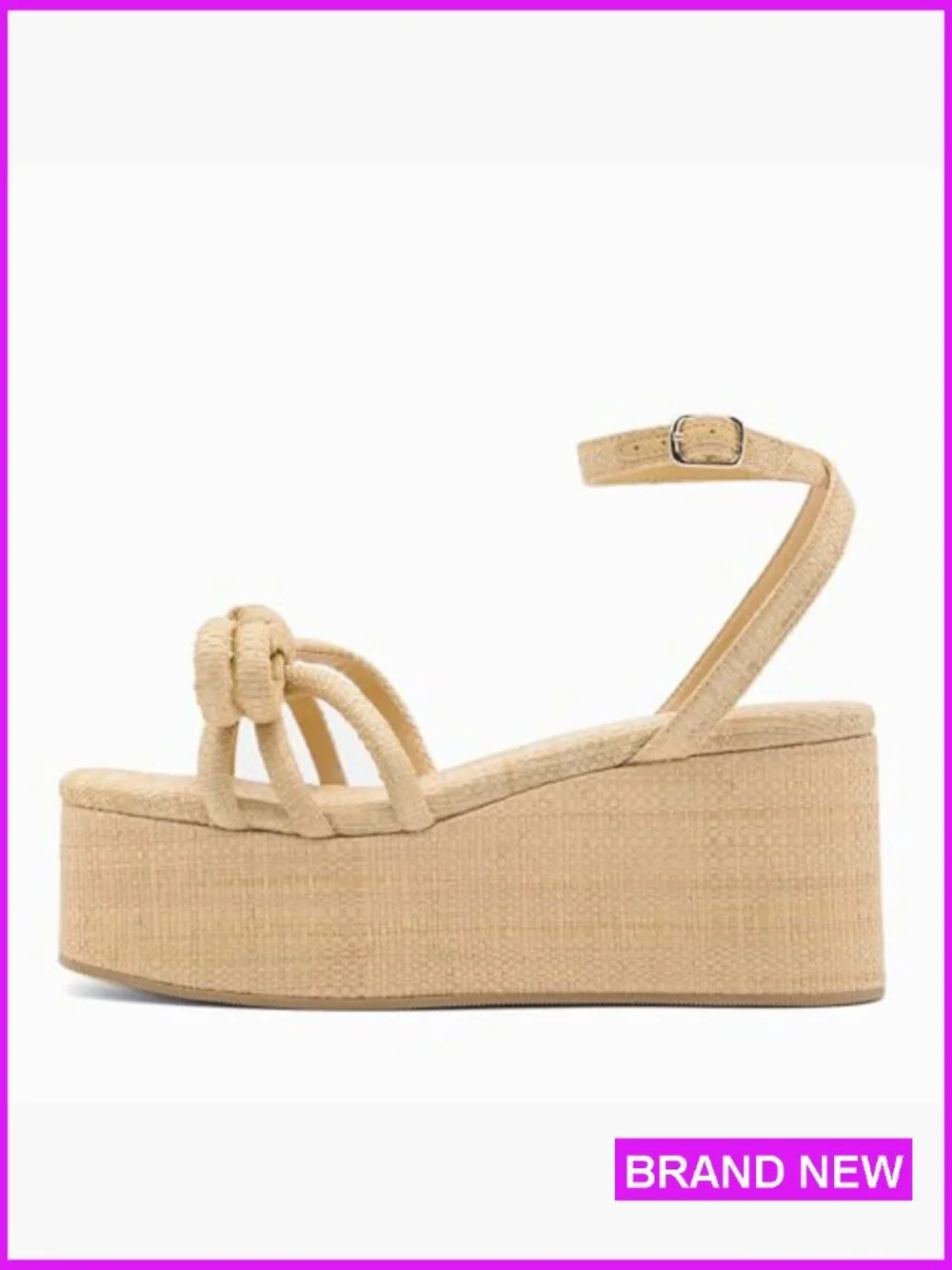 Raffia Platform Wedge Sandals Bow Ankle Strappy Espadrilles Square Open Toe